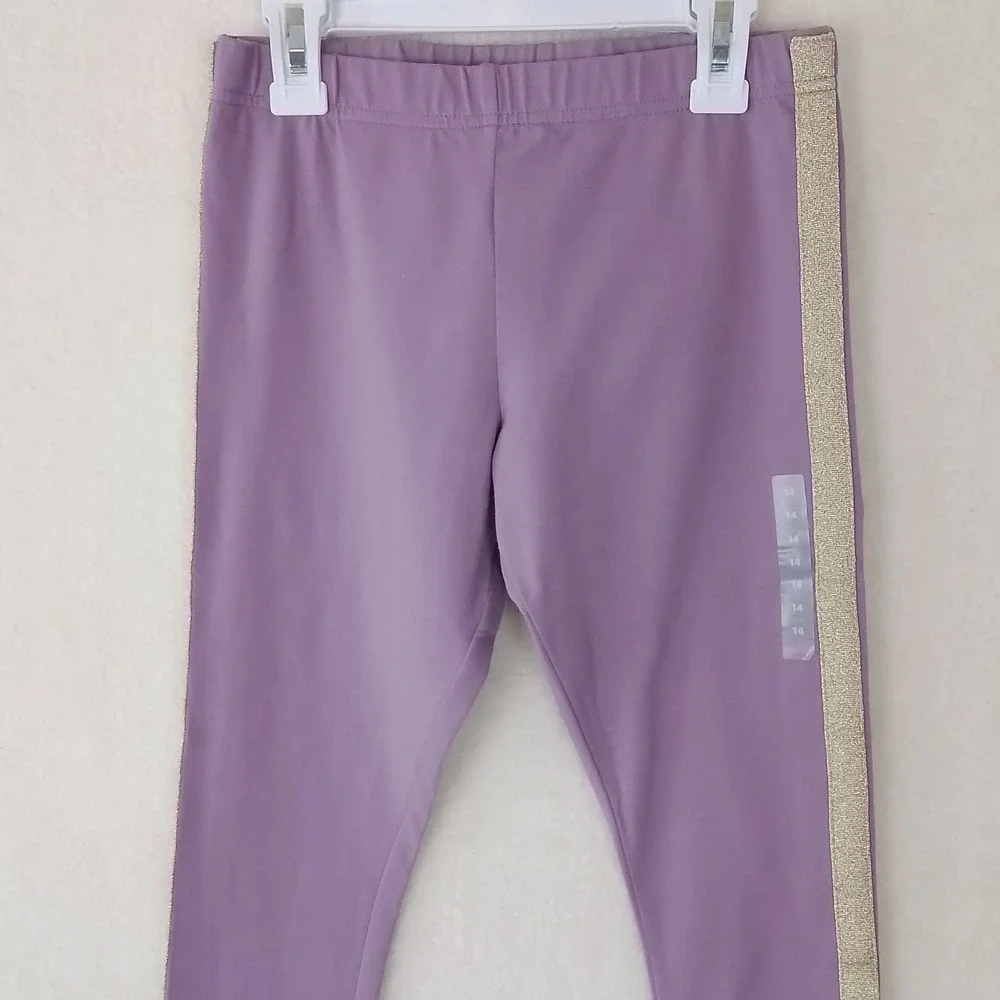 OshKosh Cotton Blend Leggings Size‎ 14 Lavender w/ Gold Shimmer Racer Stripe